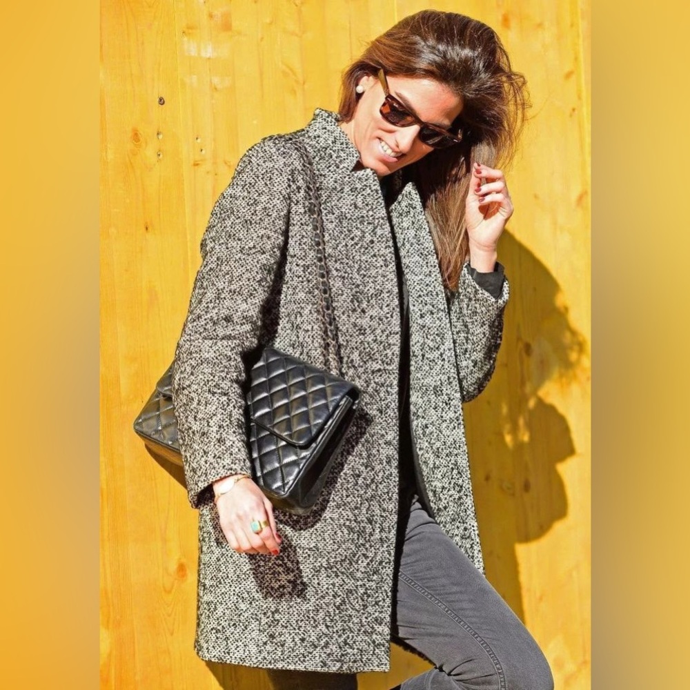 Zara Women Boucle Coat Winter Black/White Size XS